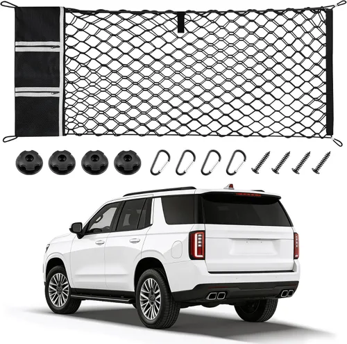 Vista 11 de Amiss Red de carga elástica, accesorios exteriores de automóvil, red de almacenamiento elástica ajustable con gancho para SUV, automóviles y negro