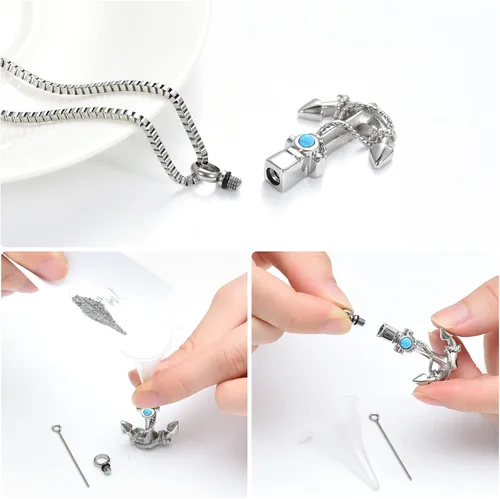 Vista 5 de Joyería de cremación para cenizas, collar de urna de ancla para hombres y mujeres, soporte conmemorativo para cenizas, colgante de urna de recuerdo
