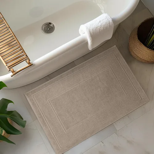 Vista 3 de Avalon Towels Juego de 2 tapetes de baño absorbentes 100% algodón, color beige, tapetes de baño de secado rápido para baños (22 x 34 pulgadas)