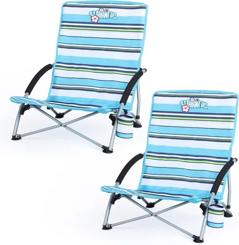 Vista 10 de Old Bahama Bay Paquete de 2 sillas de playa bajas, resistente capacidad de 350 libras, silla de arena plegable ligera con malla transpirable