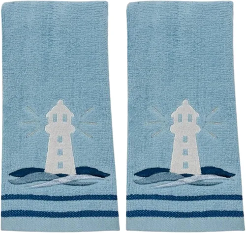 Vista 18 de Serafina Home Toallas de baño suaves y absorbentes para huéspedes: ancla azul náutica con diseño costero de cuerda gris plateada, 2 piezas de 12 "x
