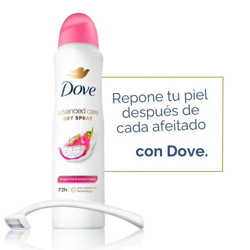Vista 5 de Dove Advanced Care - Desodorante antitranspirante en aerosol para mujeres, paquete de 3 unidades de fruta del dragón y crema de coco, 72 horas