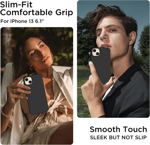 Vista 2 de Funda delgada para iPhone 13 de 6.1 pulgadas, silicona líquida a prueba de golpes, con forro de microfibra suave antiarañazos, 2 protectores