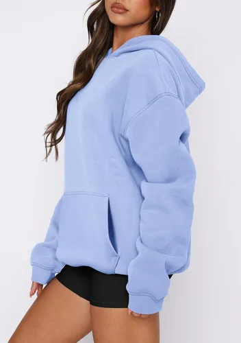 Vista 59 de onlypuff Sudadera casual con capucha para mujer, de manga larga, con bolsillo de canguro, hombro caído