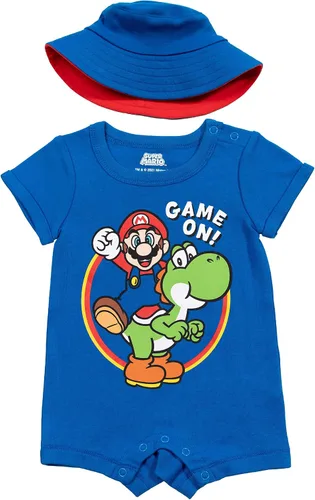 Vista 2 de SUPER MARIO Mario Yoshi - Conjunto de mameluco y sombrero de sol para bebé