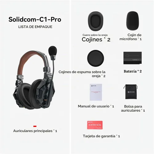 Vista 2 de Auriculares inalámbricos estéreo master Hollyland Solidcom C1 Pro ENC dúplex completo de 335m comunicación de equipo con silenciamiento PTT