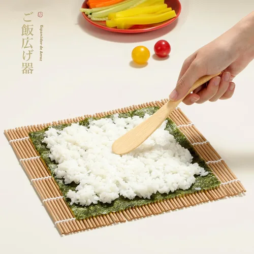 Vista 3 de Juego de elementos de bambú para hacer sushi Esterillas para enrollar carbonizadas, para repeler el moho. Incluye 2 esterillas para enrollar, 5