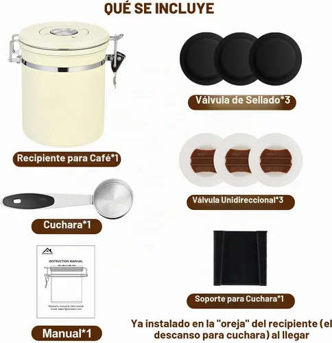 Vista 8 de ShanSon Recipiente hermético para café de acero inoxidable, recipiente de almacenamiento de granos de café con cuchara, recipiente de café