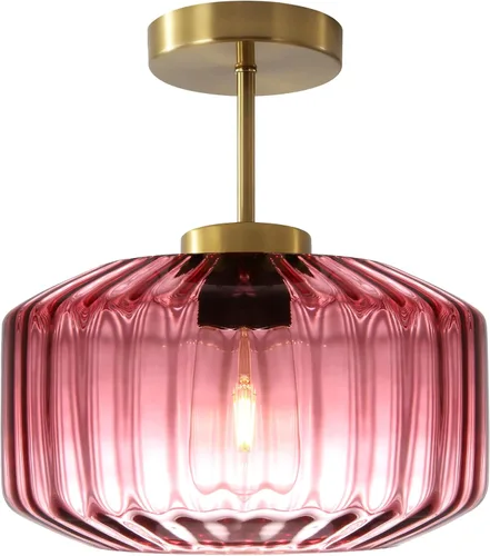 Vista 12 de Moderna lámpara de techo semiempotrada rosa rubor con base dorada cepillada, lámpara de dormitorio para dormitorio de niñas, guardería, pasillo