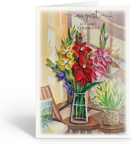 Vista 5 de Gladiolus - Tarjeta de flores de nacimiento, agosto, tarjeta floral para cumpleaños, grande, 5 x 7 pulgadas