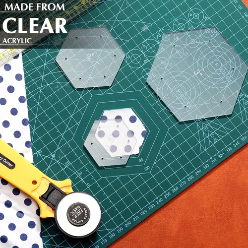 Vista 6 de Weewooday - 6 plantillas hexagonales para acolchar, plantillas acrílicas de 1 1.5 2 3 4 5 pulgadas con costura de 1/4 pulgadas para manualidades
