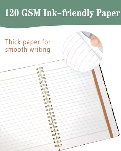 Vista 4 de Cuaderno de espiral A5, lindo cuaderno para mujeres y hombres, cuaderno de tapa dura con rayas universitarias para trabajo y toma de notas, 60