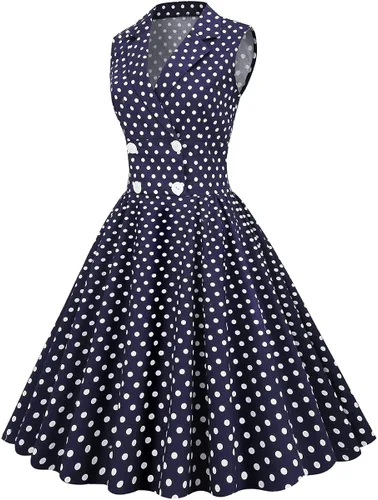 Vista 2 de Vestido de cóctel sin mangas vintage de los años 50 y 60 para mujer, vestido de fiesta de graduación con cinturón y lunares florales Audrey