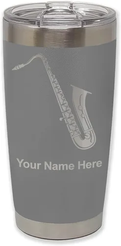 Vista 16 de LaserGram Vaso aislado al vacío de 20 onzas, saxofón, grabado personalizado incluido (negro)