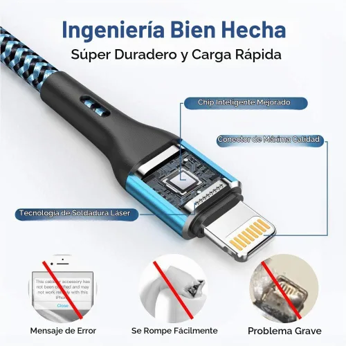 Vista 3 de Durcord Cargador para iPhone de 6 pies/6/3/1.5, cable Lightning de carga rápida, cable trenzado de nailon compatible con iPhone 14/13/12/11 Pro