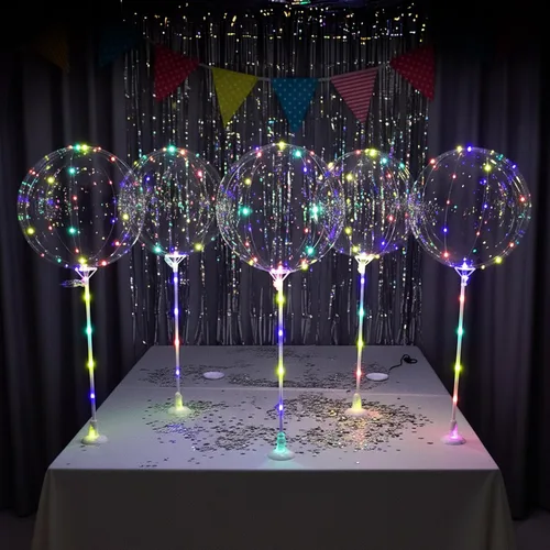 Vista 8 de Lightsfever 6 globos con luz LED con palos, centros de mesa para fiesta Azul