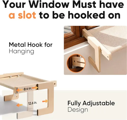 Vista 3 de FUKUMARU Percha para ventana de gato, hamaca transformable para alféizar y piso, cama de ventana para gatos grandes y gatitos, marco de madera