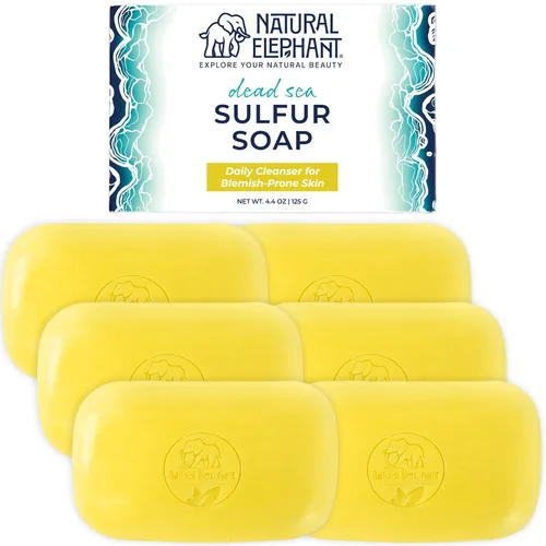 Vista 11 de Natural Elephant Barra de jabón de azufre del Mar Muerto Jabón aclarante facial y corporal con sal del mar muerto y aloe vera 4.4 oz (125 g)