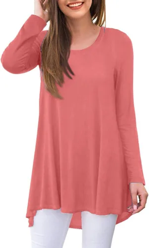 Vista 32 de AWULIFFAN Blusa tipo túnica holgada de manga larga con cuello redondo para mujer