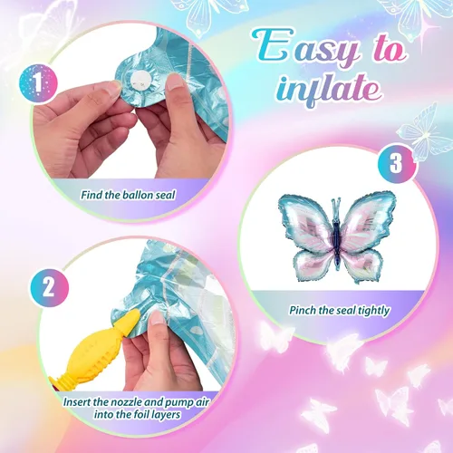 Vista 5 de Poen 12 globos de mariposa moradas de 40 pulgadas a granel, globos de mariposa de hadas para decoraciones temáticas de mariposas, bodas, cumpleaños