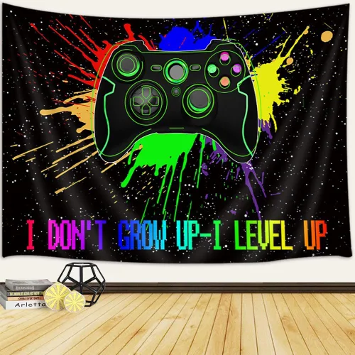 Vista 11 de Viajar Tapiz de juegos para hombre, arte de pared retro de los años 80 para dormitorio de niños, decoración del hogar de dormitorio universitario