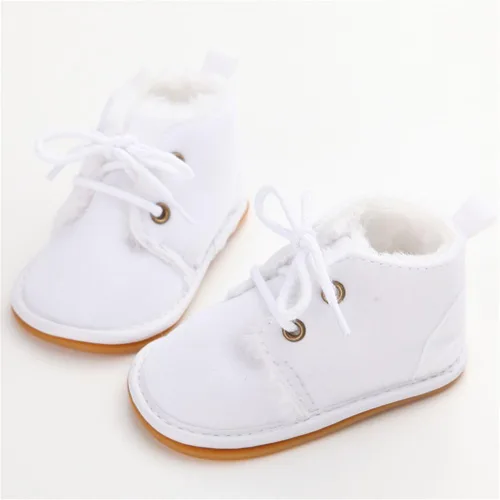 Vista 2 de ESTAMICO Zapatos de invierno para bebé, botas con cordones con suela de hule, afelpados