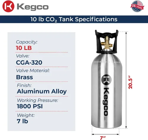 Vista 2 de Kegco Cilindro de Co2 Tanque de Aluminio de 10 lb