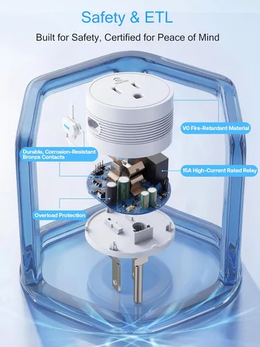 Vista 5 de EIGHTREE Enchufe inteligente 2025, actualización a 15A, toma de corriente Bluetooth y Wi-Fi de doble conexión, control de voz, toma de control