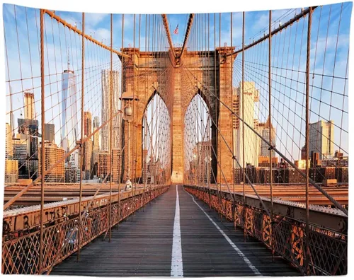 Vista 3 de BELECO Telón de fondo de tela de 5 x 3 pies con diseño de puente de Brooklyn de Nueva York, emblemático edificio de la ciudad, telón de fondo