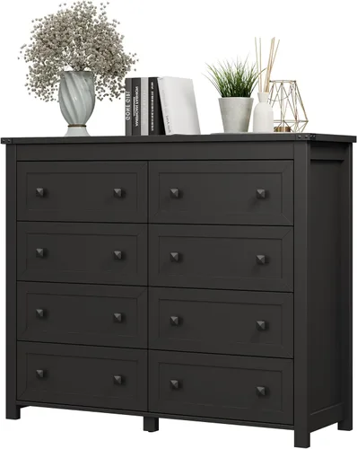 Vista 19 de Xixini - Cómoda para dormitorio con 5 cajones, cómoda alta de madera, organizador moderno de ropa estilo granja, gabinete de almacenamiento con asas