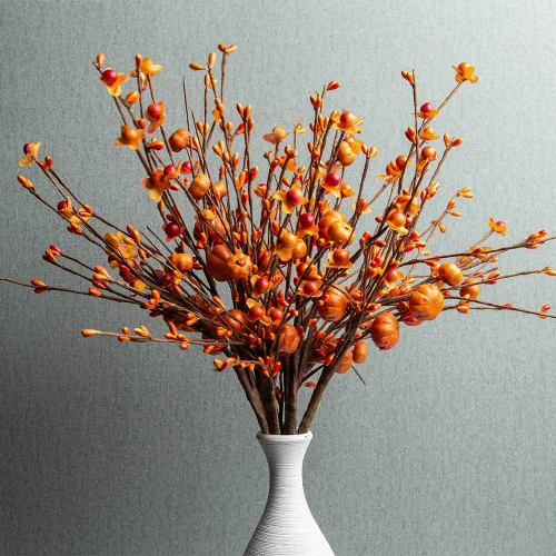 Vista 7 de JINGHONG Paquete de 6 tallos de bayas de otoño de 43 cm de alto, púas de bayas naranjas artificiales, púas florales artificiales para jarrones Baya