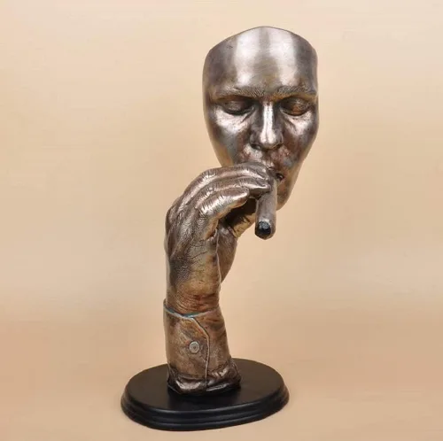 Vista 2 de SMRTHMRT Figura de hombre creativo y abstracto figura fumar cigarrillo,La estatua del pensador y esculturas de la cara Decoración