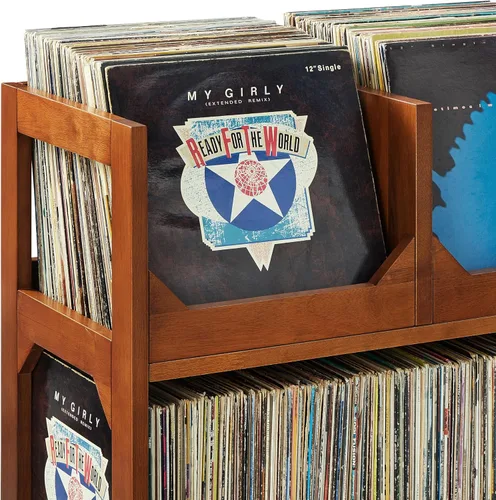 Vista 10 de Crosley Furniture Asheville - Soporte para discos moderno de mediados de siglo, almacenamiento de vinilo, con capacidad para hasta 260 discos, nogal