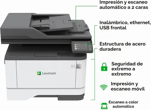 Vista 4 de Lexmark MX431adw Impresora láser monocromática multifunción con pantalla táctil, copiadora, escáner, escaneo automático a doble cara, inalámbrica
