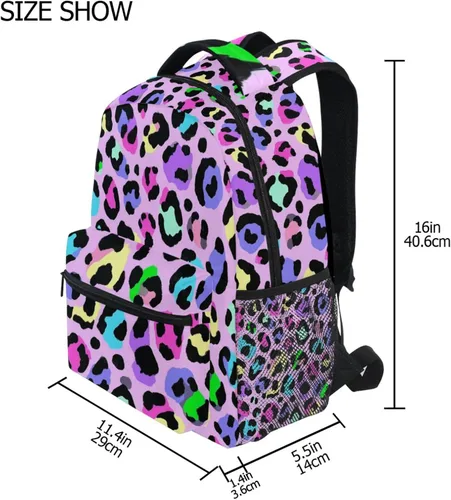 Vista 4 de Kcldeci Mochila escolar para niños pequeños, diseño de leopardo, leopardo, arcoíris, para niños, niñas, mochila escolar para libros de primaria A01
