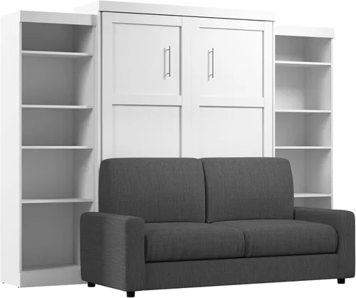 Vista 42 de Bestar Pur Queen Cama Murphy con gabinetes de almacenamiento de armario, marrón rústico de 115 pulgadas, arreglo para dormir que ahorra espacio