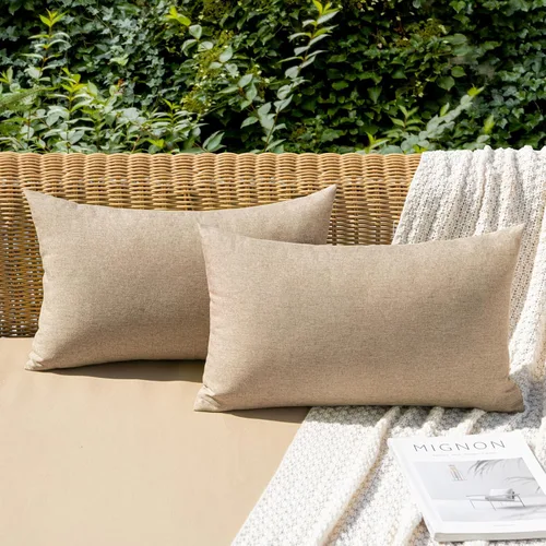 Vista 97 de MIULEE - Paquete de 2 fundas de almohada decorativas para exteriores, impermeables, sólidas, de imitación de lino, para jardín, casa de campo, Azul