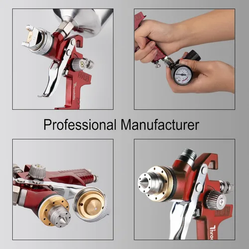 Vista 6 de HVLP - Pistola pulverizadora de pintura automotriz, pulverizador de pintura de aire de 0.05/0.06 pulgadas con regulador de aire, 6 coladores