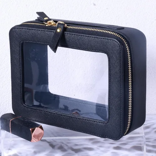 Vista 2 de SANHECUN Neceser organizador de cosméticos impermeable con asa lagre apertura para viajes organizadores de automóviles (negro)