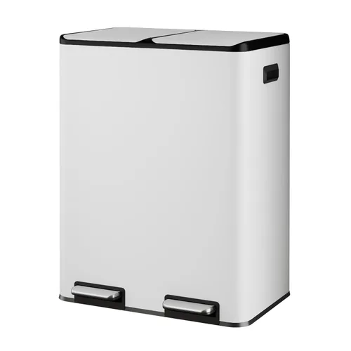 Vista 11 de WLIVE Bote de basura doble de acero inoxidable de 2 x 8 galones, cubo de basura doble para cocina con tapa de cierre suave, combo de basura
