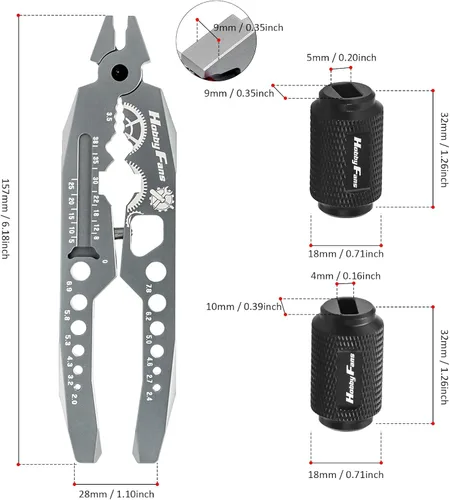 Vista 2 de Alicates de amortiguador de metal, abrazadera de bola de varilla y llave de rótula, juego combinado de herramientas RC multifunción para coche RC