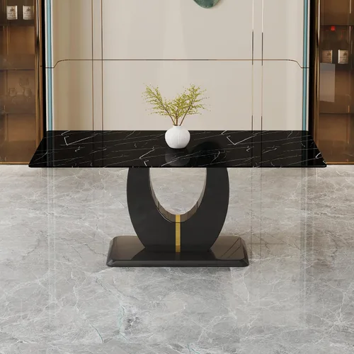 Vista 10 de JUFU Mesa de comedor de mármol sintético de 63 pulgadas para 4-6 personas, moderna mesa rectangular de cocina y comedor, mesa de MDF de aspecto