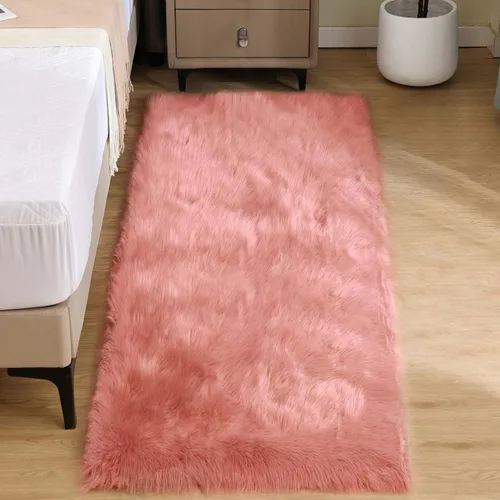 Vista 17 de Goolela Alfombra esponjosa de piel sintética para dormitorio, color marrón claro beige, 2 x 3 pies, alfombra de piel de oveja peluda y difusa