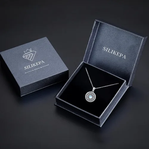 Vista 7 de Silikepa Locket Necklace for Women Mens 925 Sterling Silver Moonstone CelticViking Locket Necklace Holds Photos Moonstone Jewelry Gifts for Women