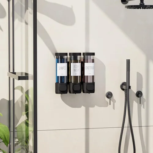 Vista 4 de Dispensador de champú y acondicionador para ducha, montaje en pared Negro
