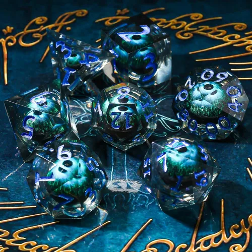 Vista 4 de Dados de Borde Afilado DND, Set de Dados de Ojo DND, Dados de Ojo de Dragón de Núcleo Líquido para Juegos de Mesa de Rol