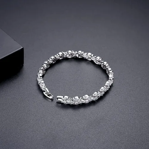 Vista 5 de Pulsera de tenis de cristal de oro de 14 quilates para mujer, diseño de hojas delicadas, bisel con bisel y ajuste de cristal natural, regalo