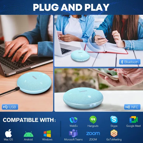 Vista 8 de Altavoz de conferencia Bluetooth M4 con reducción de ruido AI, resúmenes de IA, transcripción AI con soporte de 60 idiomas, captación de voz 360° a