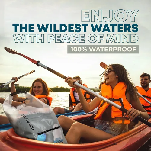 Vista 3 de Earth Pak Bolsa seca impermeable con bolsillo con cierre - Mochila de bolsa seca impermeable mantiene el equipo seco para kayak - Funda impermeable