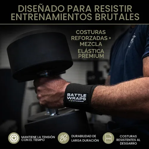Vista 4 de Battle Bunker Wrist Wraps for Weightlifting - Heavy Duty Wrist Support Negro